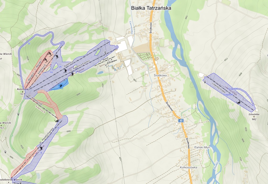 Białka Tatrzańska - narty - mapa