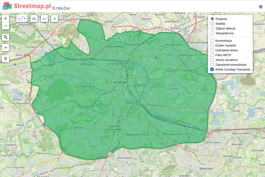 Mapa Strefy Czystego Transportu w Krakowie Kraków - Strefa Czystego Transportu - mapa
