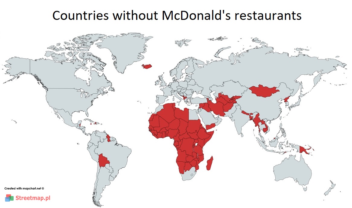 Kraje, gdzie nie ma McDonalda - mapa