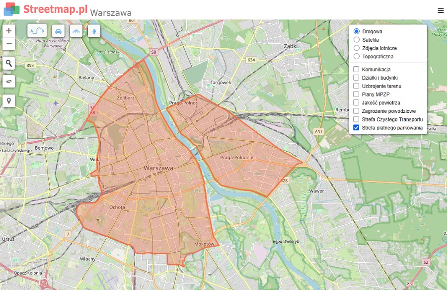 Strefa Płatnego Parkowania w Warszawie - mapa