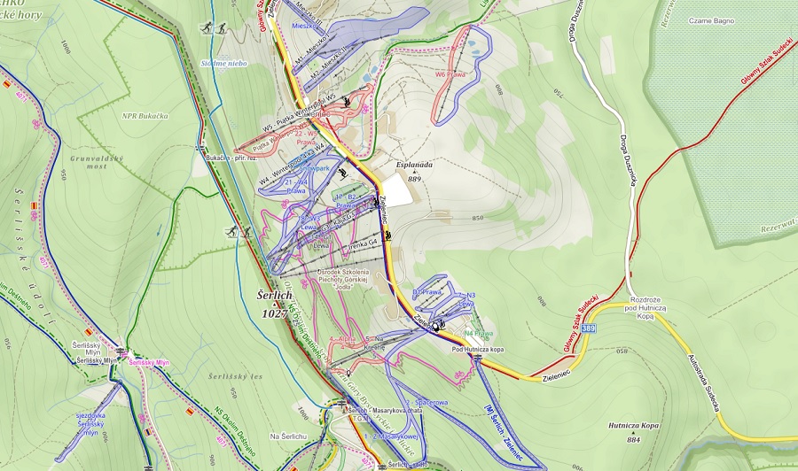 Zieleniec - narty - mapa